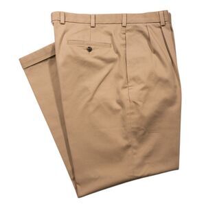 Brooks Brothers Mens Elliot Chino Pants 37x30 Tan Beige Cotton Pleated Cuffed